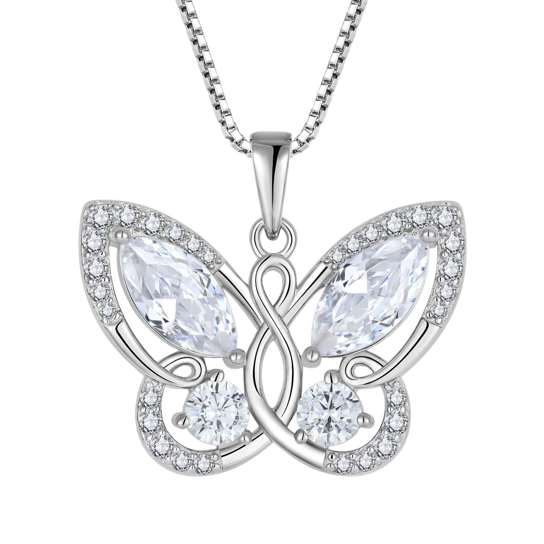 Butterfly Pendant Necklace Women 925 Sterling Silver April Birthstone Cubic Zirconia Butterfly Jewelry Gifts