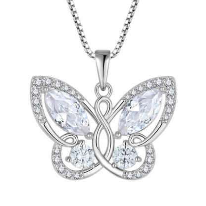 Butterfly Pendant Necklace Women 925 Sterling Silver April Birthstone Cubic Zirconia Butterfly Jewelry Gifts