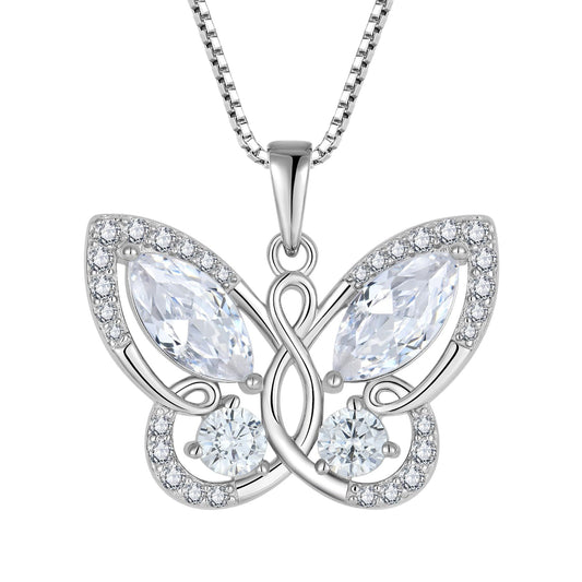 Butterfly Pendant Necklace Women 925 Sterling Silver April Birthstone Cubic Zirconia Butterfly Jewelry Gifts