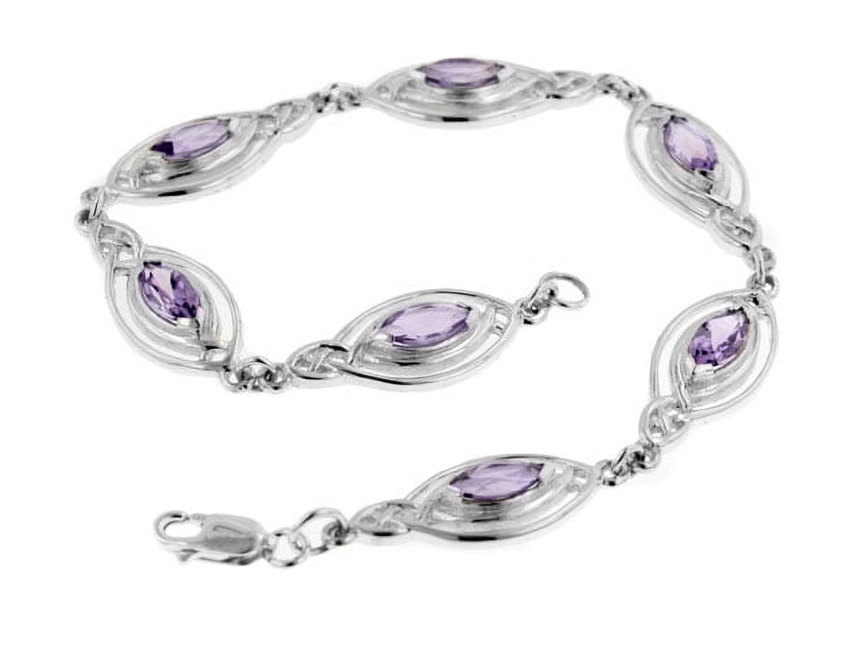 Sterling Silver Marquise Amethyst Celtic Knot Elliptical Ovals Bracelet