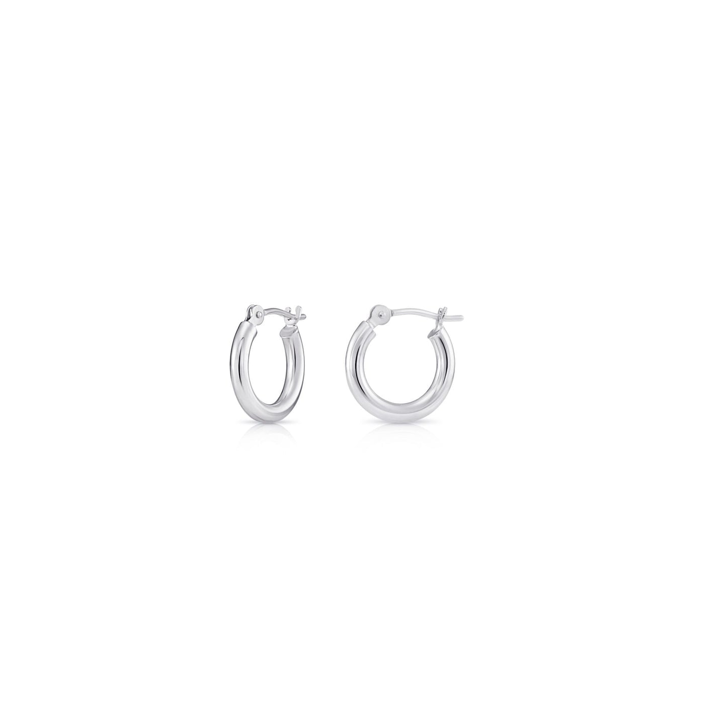 14K White Gold Classic Polished round Gold Hoop Earrings (12Mm) for Women & Unisex