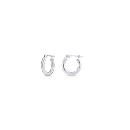 14K White Gold Classic Polished round Gold Hoop Earrings (12Mm) for Women & Unisex