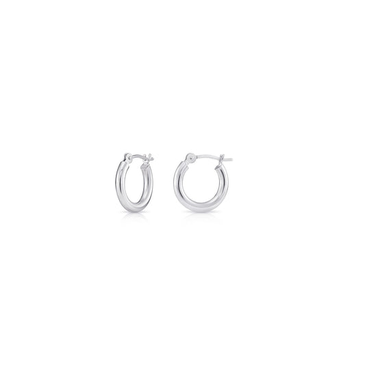 14K White Gold Classic Polished round Gold Hoop Earrings (12Mm) for Women & Unisex
