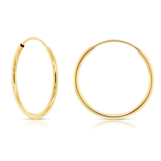14K Yellow Gold Endless Hoop Earrings, 1Mm Tube (18Mm) Women, Men & Unisex