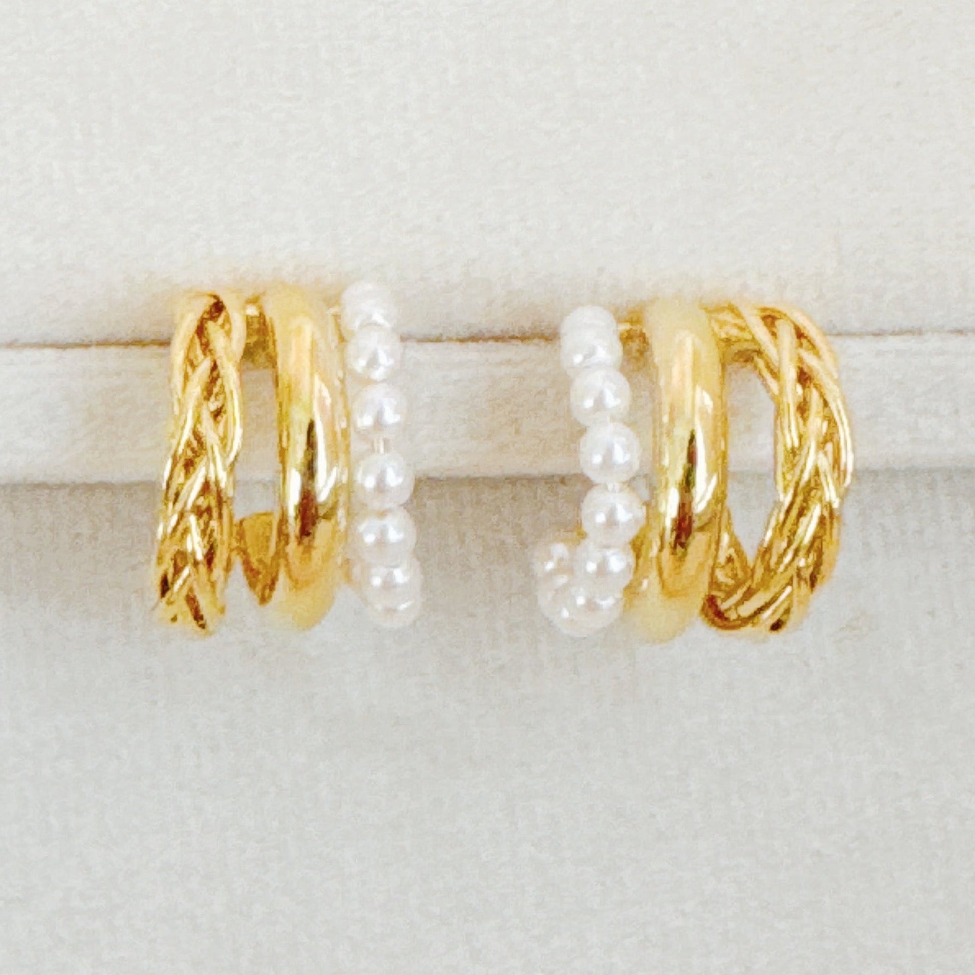 Triple Lovely Pearl Hoop Earrings