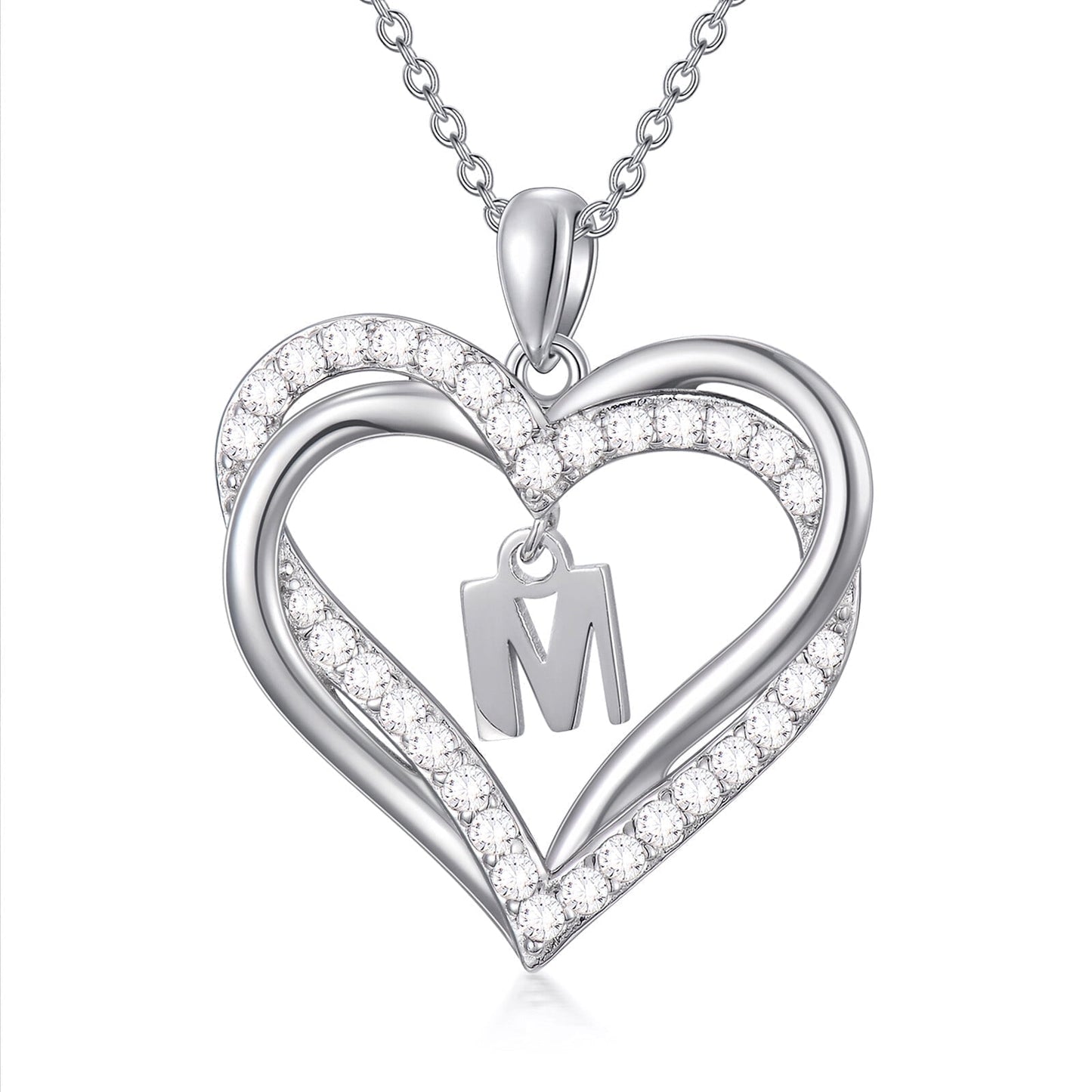 Birthday Gifts for Women Initial Necklace for Women S925 Sterling Silver Heart Initial M Alphabet Pendant Necklace Double Heart Necklace Jewelry Anniversary Gifts for Women