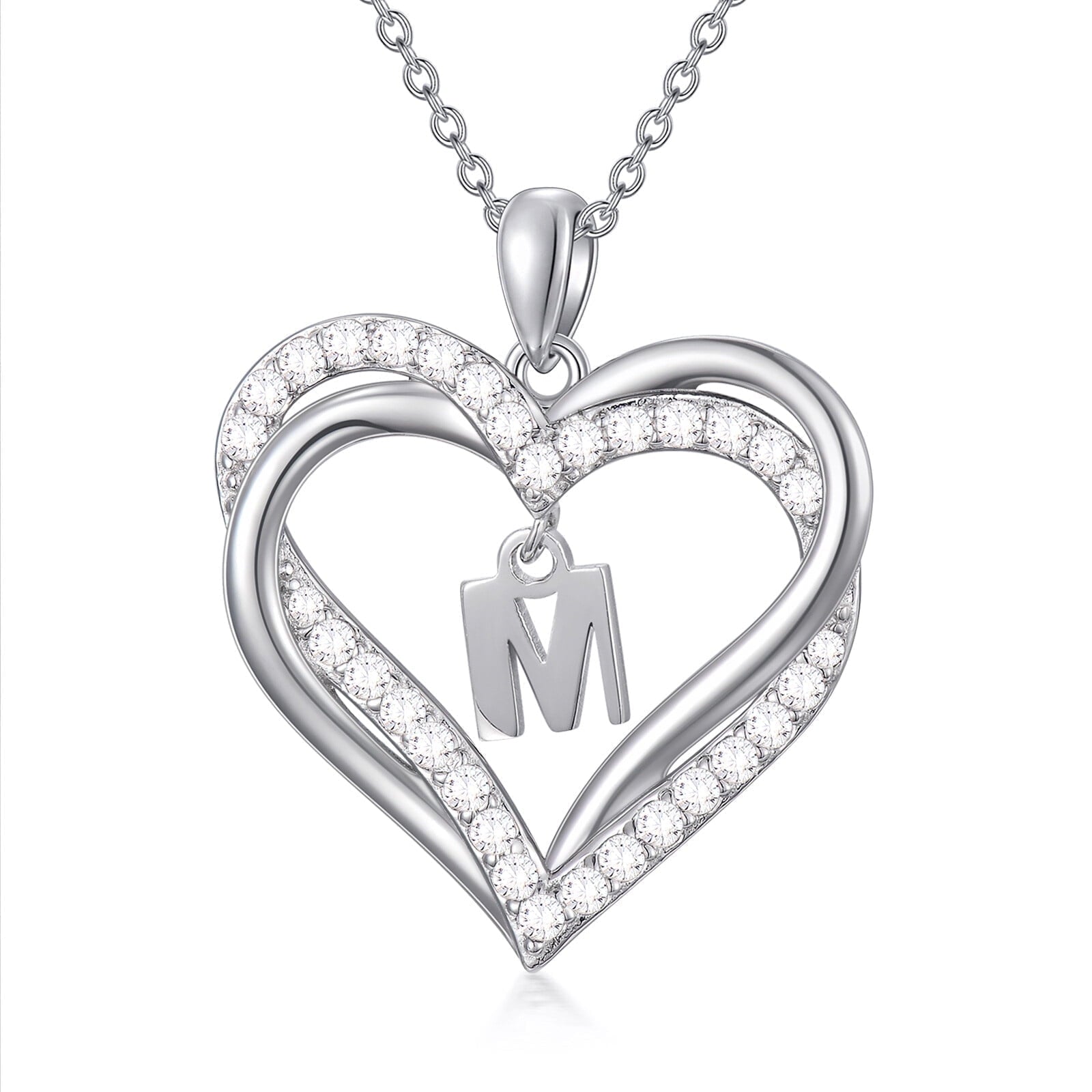Birthday Gifts for Women Initial Necklace for Women S925 Sterling Silver Heart Initial M Alphabet Pendant Necklace Double Heart Necklace Jewelry Anniversary Gifts for Women