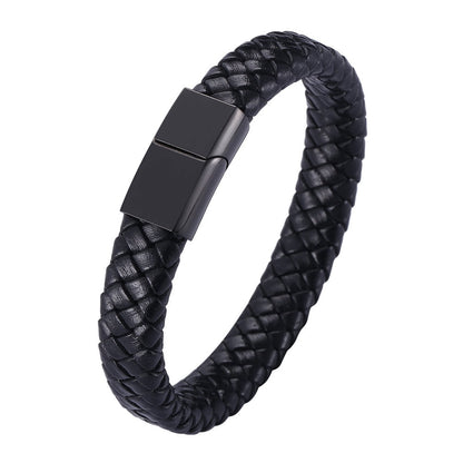UISHUSO Men'S Braided Genuine Leather Bracelet with Stainless Steel Magnetic Closure