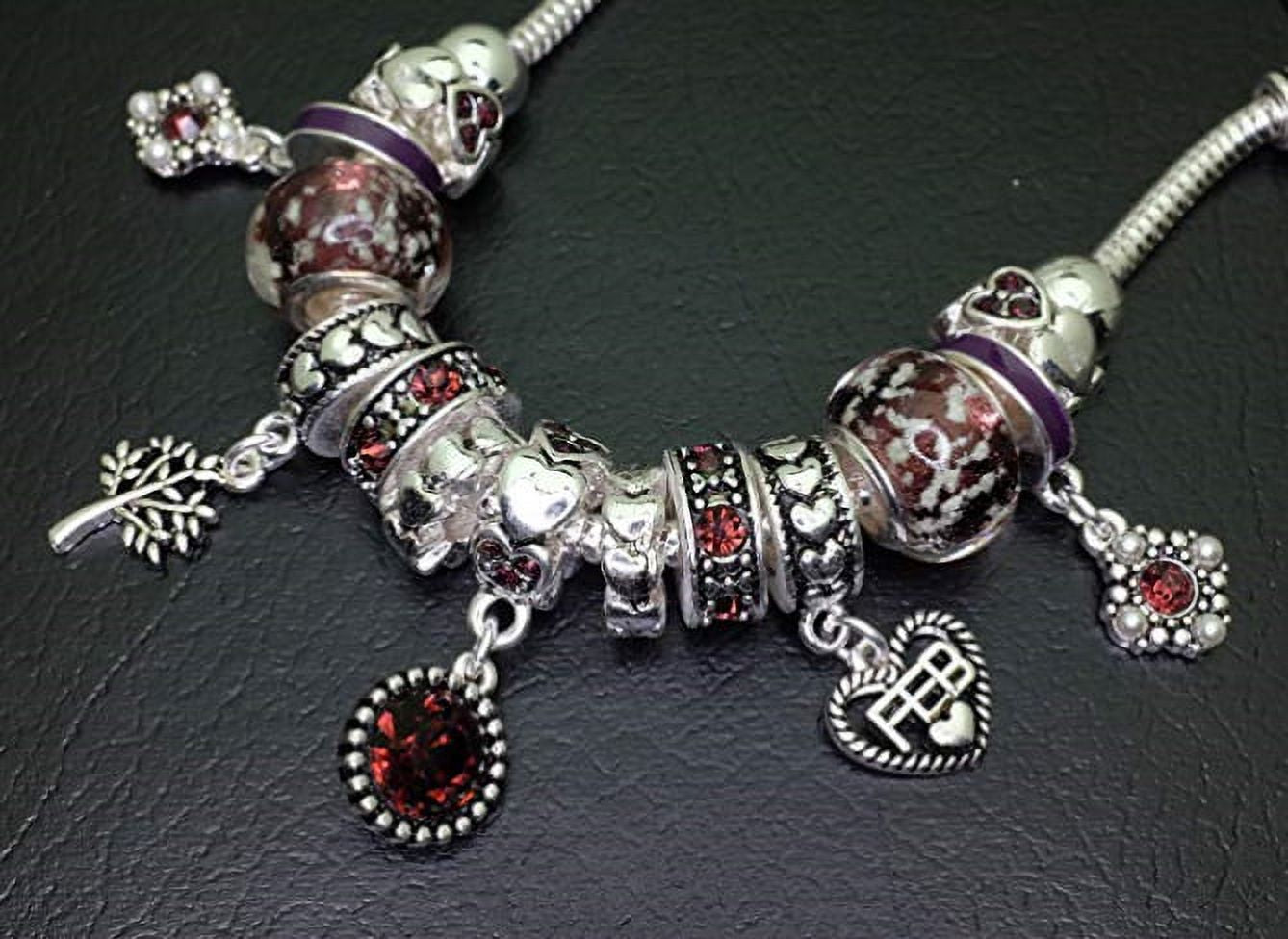 Birthstone Bracelet Multi-Color Charm Beads Silvertone