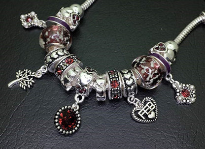 Birthstone Bracelet Multi-Color Charm Beads Silvertone