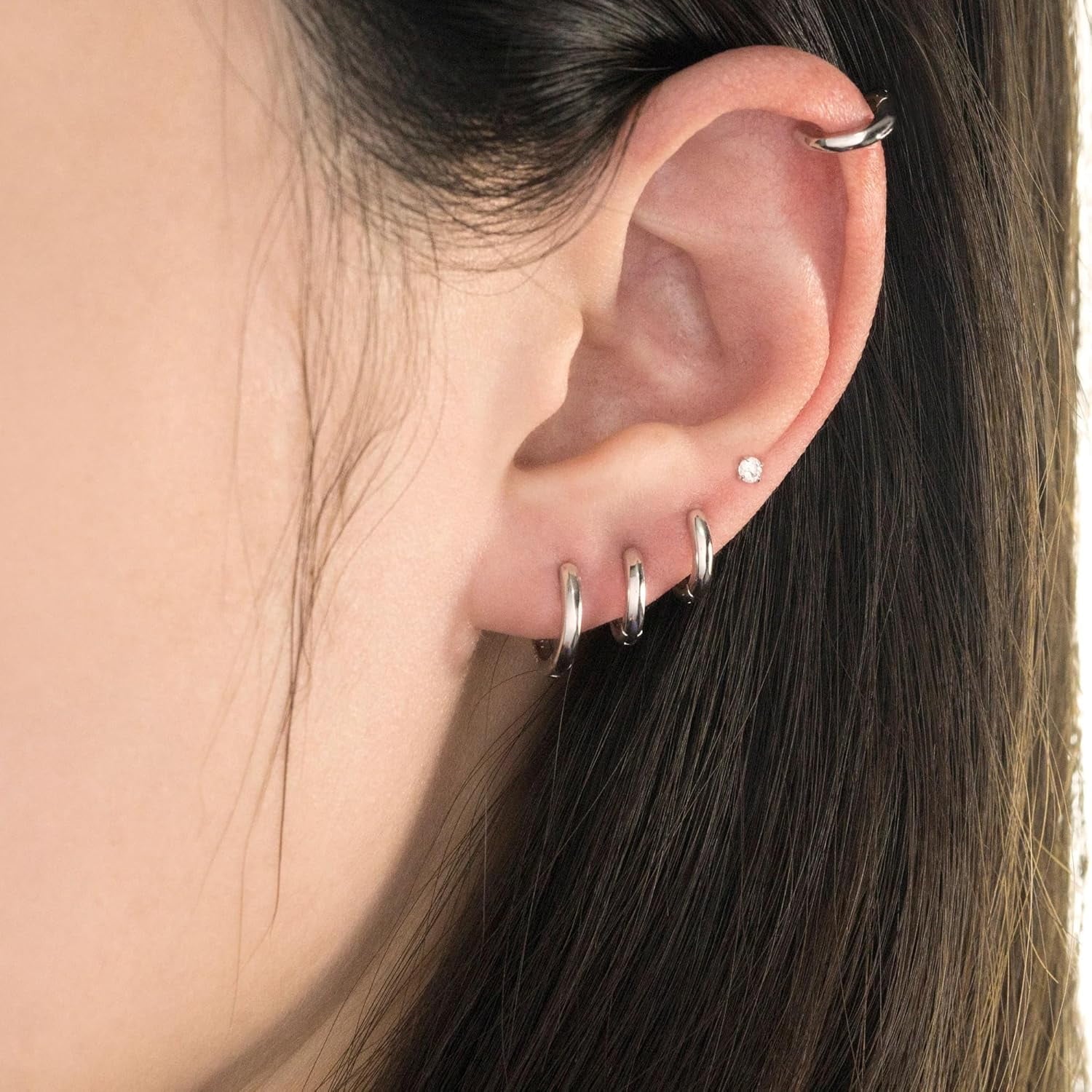 Small Hoop Earrings for Women Men Silver Huggie Hoop Earrings for Cartilage Helix Hypoallergenic Surgical Stainless Steel Earrings 6/8/10/12Mm Thin Silver Hoops Set for Women
