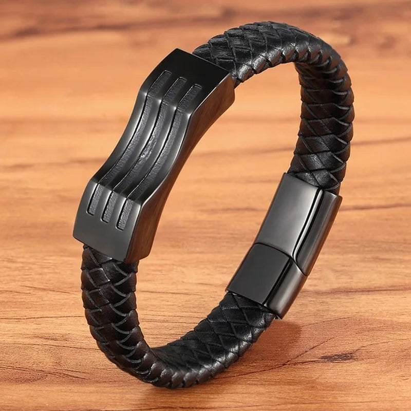 Braided Rope Wrap Leather Bracelets for Men Bangles Fashion Male Women Charm Stainless Steel Clasp Jewelry DIY Customization