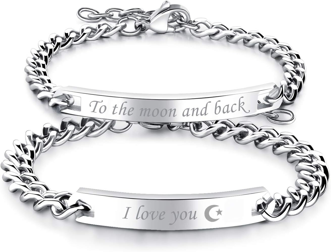 2Pcs CZ His and Hers Couple Bracelets Set, Adjustable Titanium Stainless Steel Always & Forever Forever & Always Love Matching Bracelet Link Jewelry Set