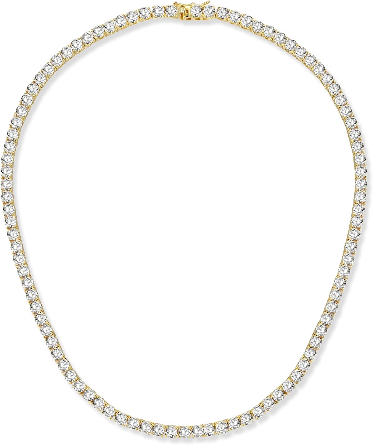 4.0Mm CZ Tennis Necklace, 18K White/Yellow Gold Plated 4.0Mm round Cubic Zirconia Classic Tennis Necklace 16-24 Inches
