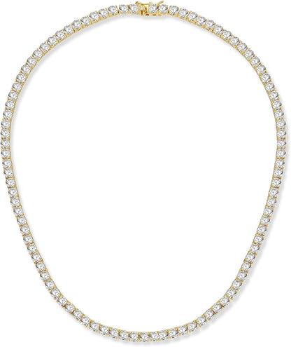 4.0Mm CZ Tennis Necklace, 18K White/Yellow Gold Plated 4.0Mm round Cubic Zirconia Classic Tennis Necklace 16-24 Inches