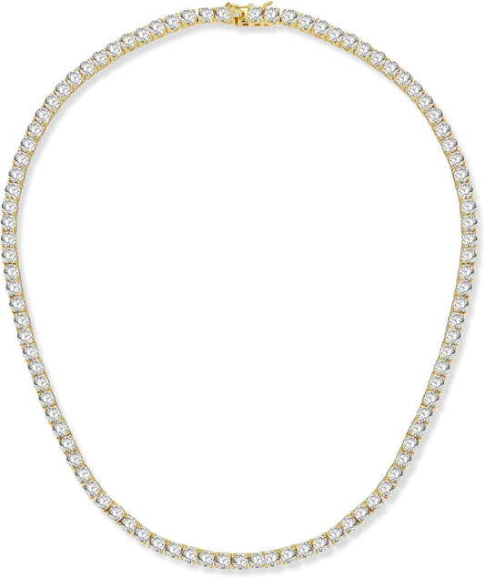 4.0Mm CZ Tennis Necklace, 18K White/Yellow Gold Plated 4.0Mm round Cubic Zirconia Classic Tennis Necklace 16-24 Inches