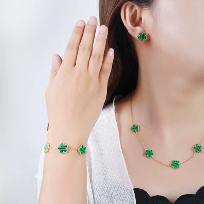 Trend Clover Bracelet for Women Girls 14K Gold Plated Stainless Steel Five Leaf Flower Dainty Lucky Link Bracelets Party Jewelry