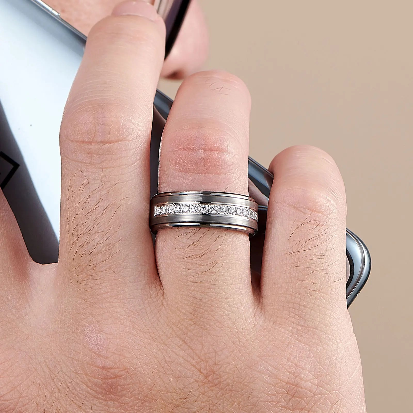 Men'S Wedding Band Brushed Finished Tungsten Carbide Promise Rings for Men Charm Half Eternity round Zircon Jewelry