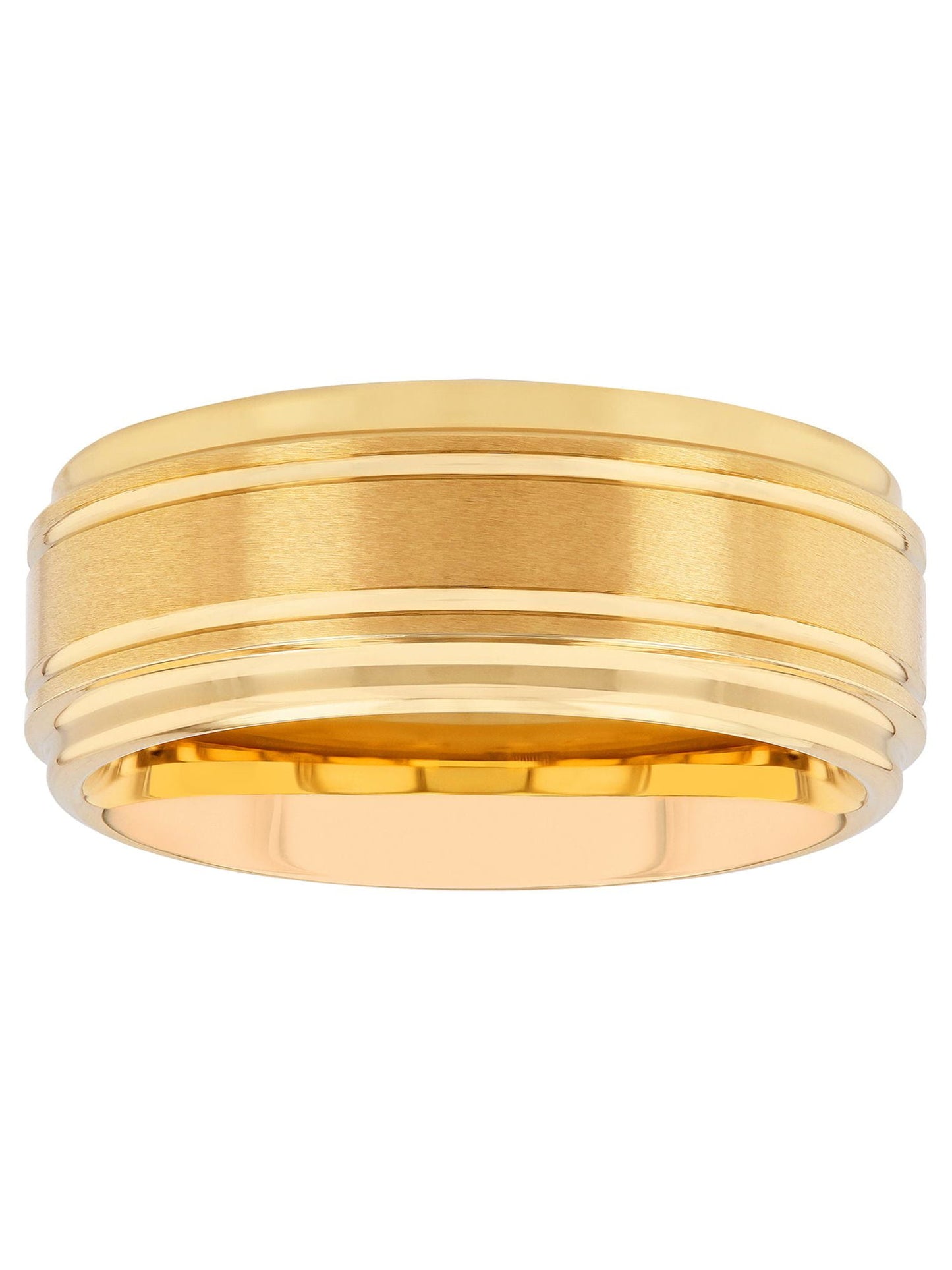 Men'S Gold-Tone Tungsten Grooved Step Edge 9MM Wedding Band by  - Men'S Ring