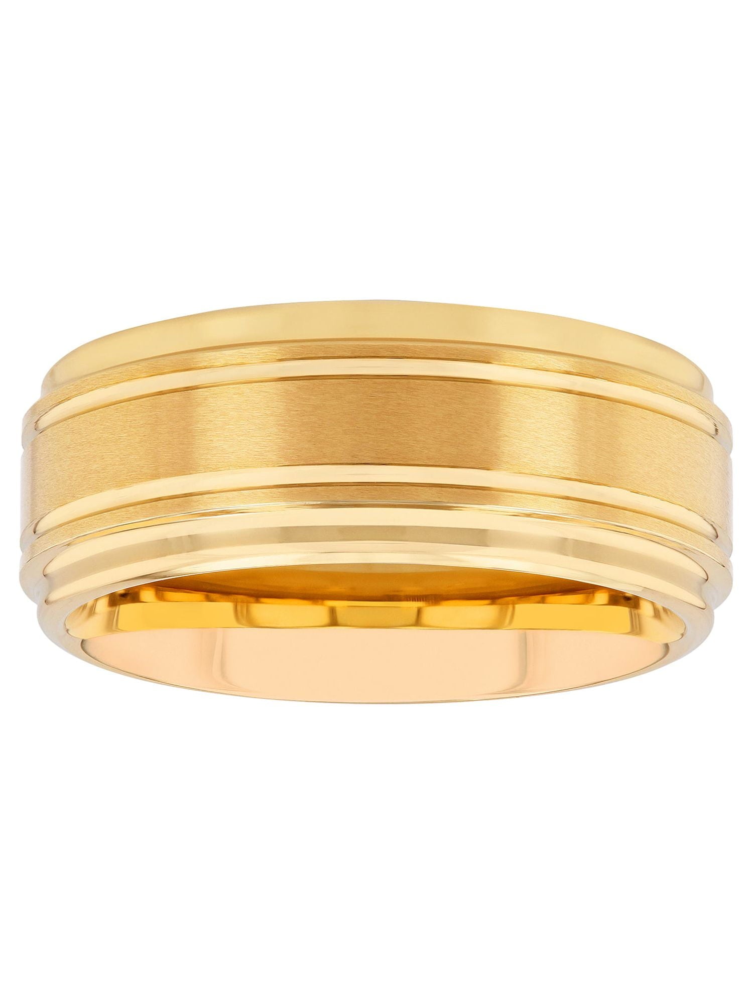 Men'S Gold-Tone Tungsten Grooved Step Edge 9MM Wedding Band by  - Men'S Ring