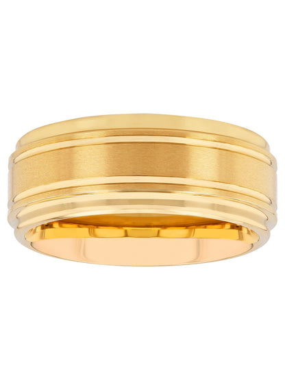 Men'S Gold-Tone Tungsten Grooved Step Edge 9MM Wedding Band by  - Men'S Ring
