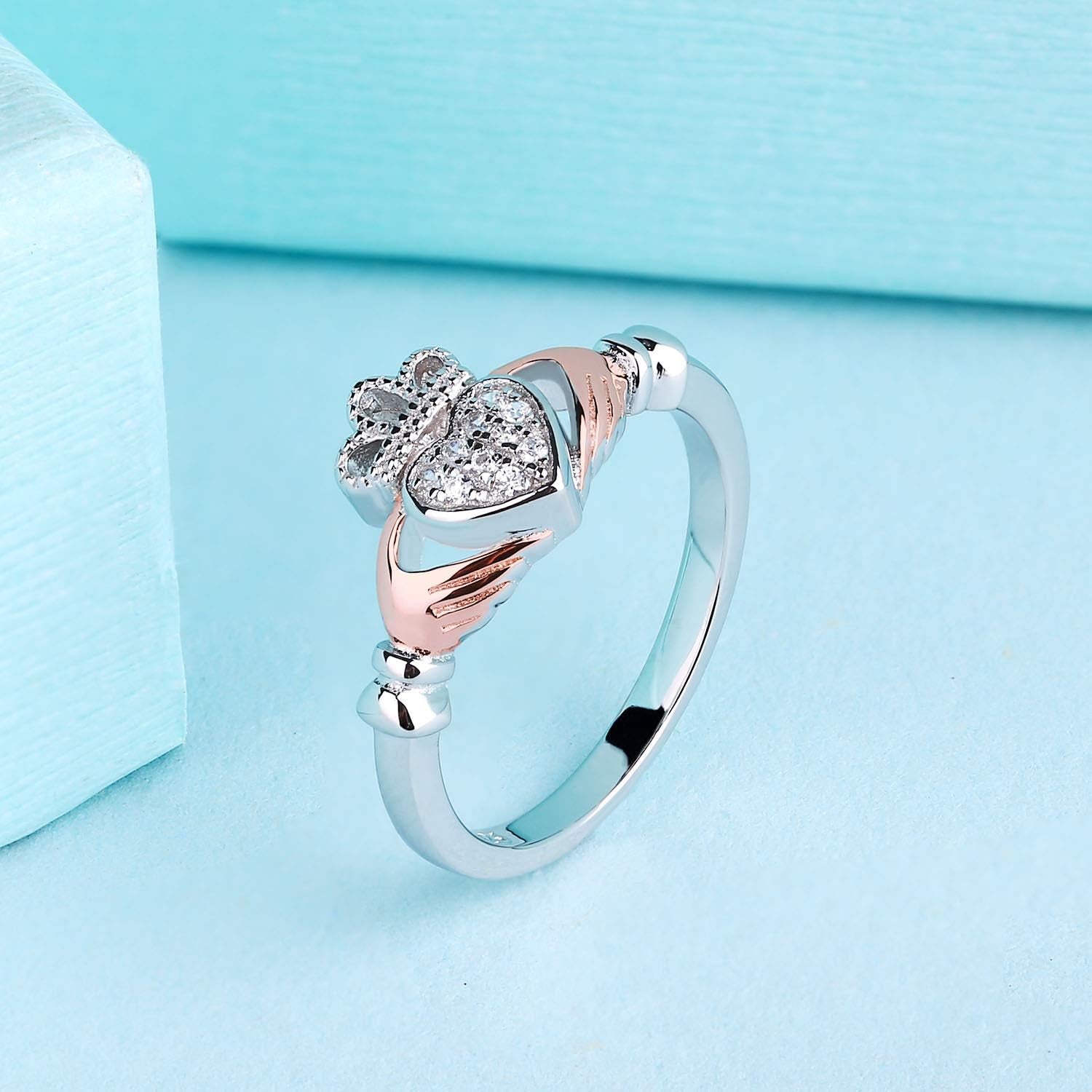 925 Sterling Silver Cubic Zirconia Rose Gold Claddagh Heart Promise Rings for Her,Birthstone Rings for Women