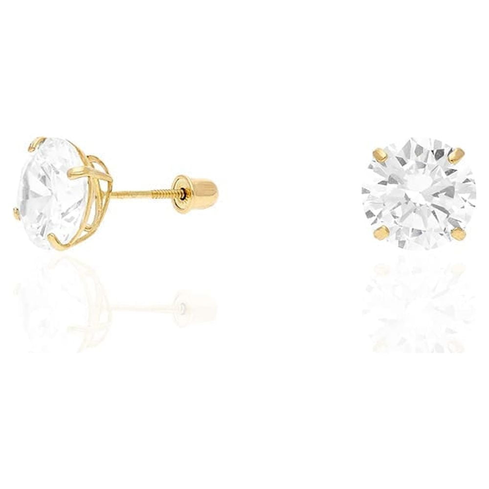14K Yellow Gold Created Diamond Stud Screw Back Earrings 0.10Ct-4Ct