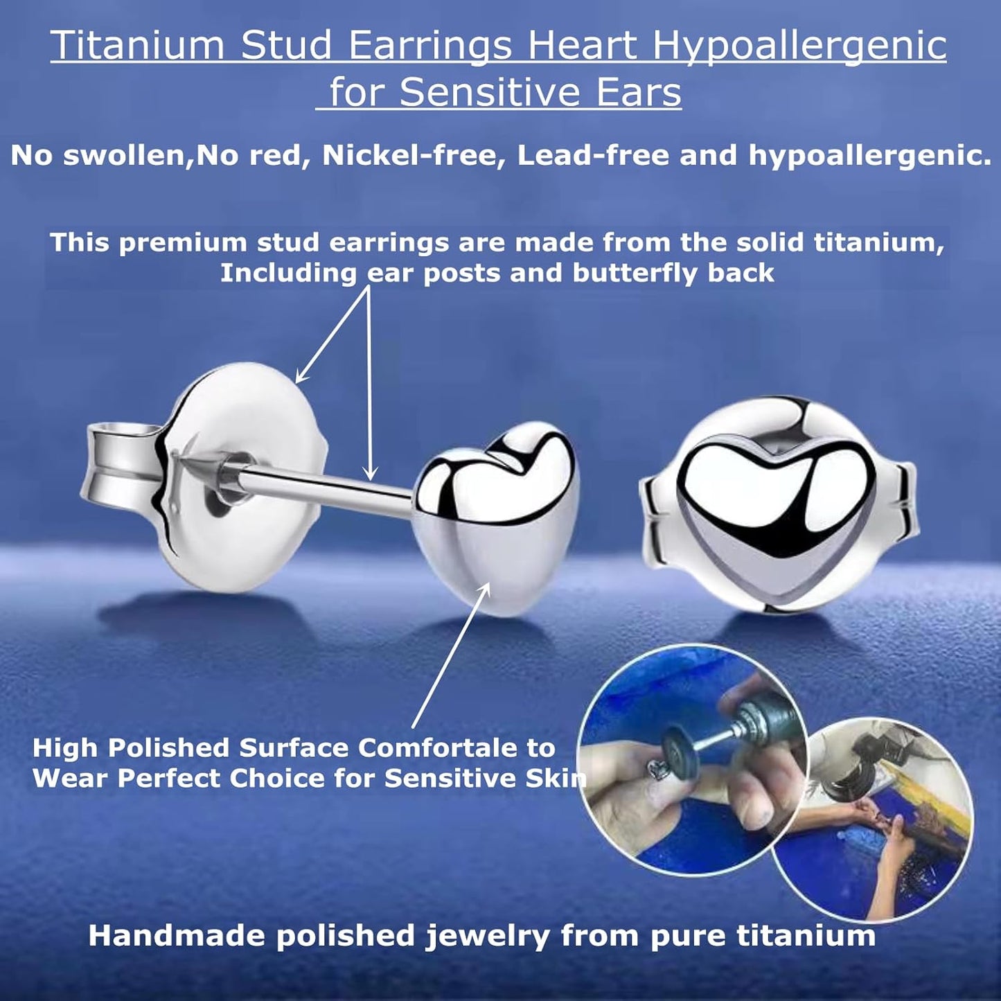 Titanium Earrings Tiny Dot/Heart/Triangle Stud Earrings, Hypoallergenic for Sensitive Ears Women Men, Premium High Polished (Shiny Grey)