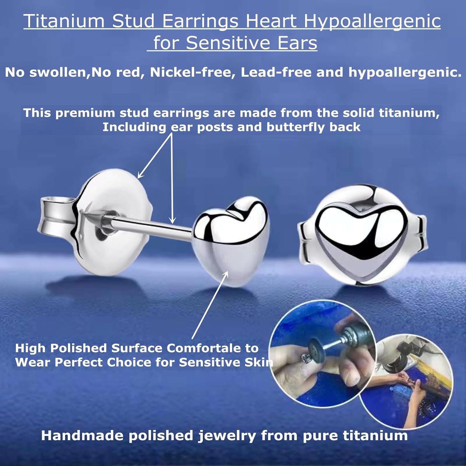 Titanium Earrings Tiny Dot/Heart/Triangle Stud Earrings, Hypoallergenic for Sensitive Ears Women Men, Premium High Polished (Shiny Grey)