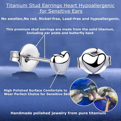 Titanium Earrings Tiny Dot/Heart/Triangle Stud Earrings, Hypoallergenic for Sensitive Ears Women Men, Premium High Polished (Shiny Grey)