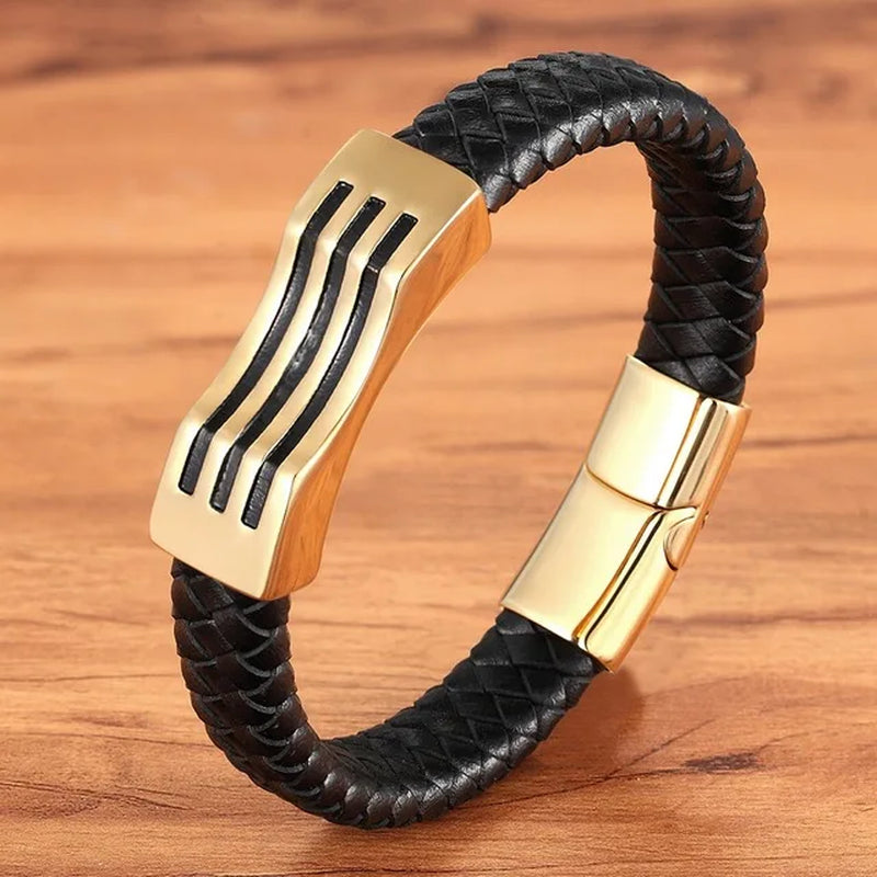 Braided Rope Wrap Leather Bracelets for Men Bangles Fashion Male Women Charm Stainless Steel Clasp Jewelry DIY Customization