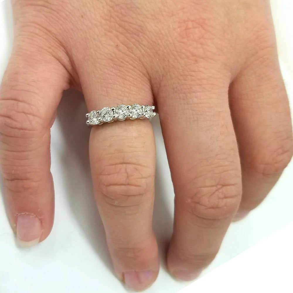 Pompeii 1Ct Five Stone Natural round Diamond Wedding Anniversary Ring 14K White Gold