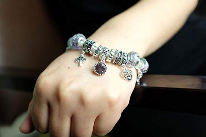 Multi-Color, Birthstone Charm Beads Bracelet, Silvertone