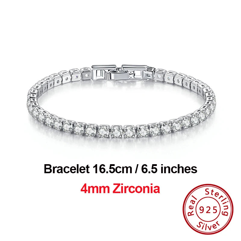 4Mm round Cut Tennis Bracelet in 925 Sterling Silver White Gold Woman Men Bracelets Bangle Jewelry Hand Chain SB94