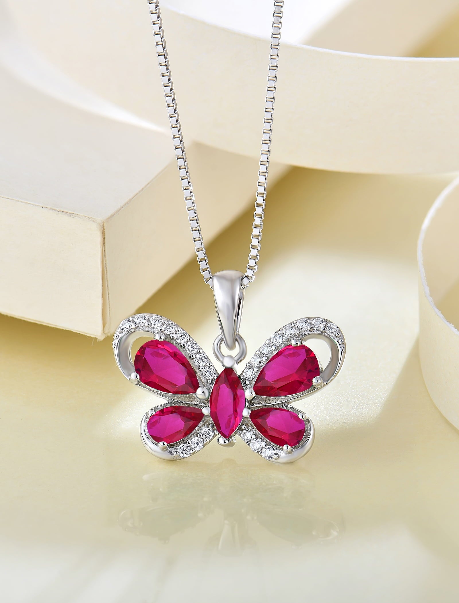 Butterfly Necklace for Women 925 Sterling Silver July Ruby Birthstone Butterfly Pendant Jewelry