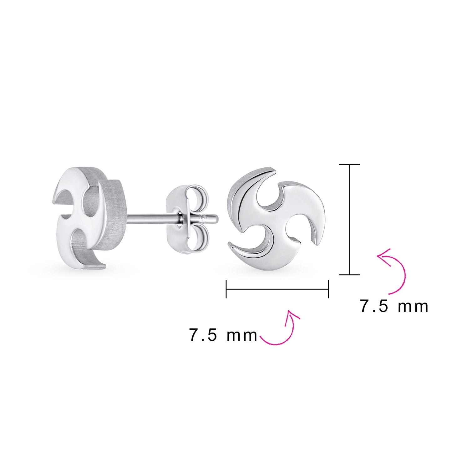 Mens Unisex Tribal Warrior Blade Ninja Star Stud Earrings for Men, Silver & Black Steel