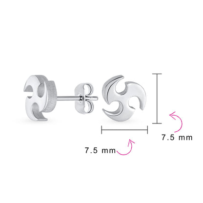 Mens Unisex Tribal Warrior Blade Ninja Star Stud Earrings for Men, Silver & Black Steel