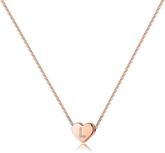 Tiny Heart Initial Necklaces for Girls - 14K Rose Gold Filled Heart Pendant Handmade Dainty Heart Letter Initial Necklaces for Teen Girls Jewelry Gifts