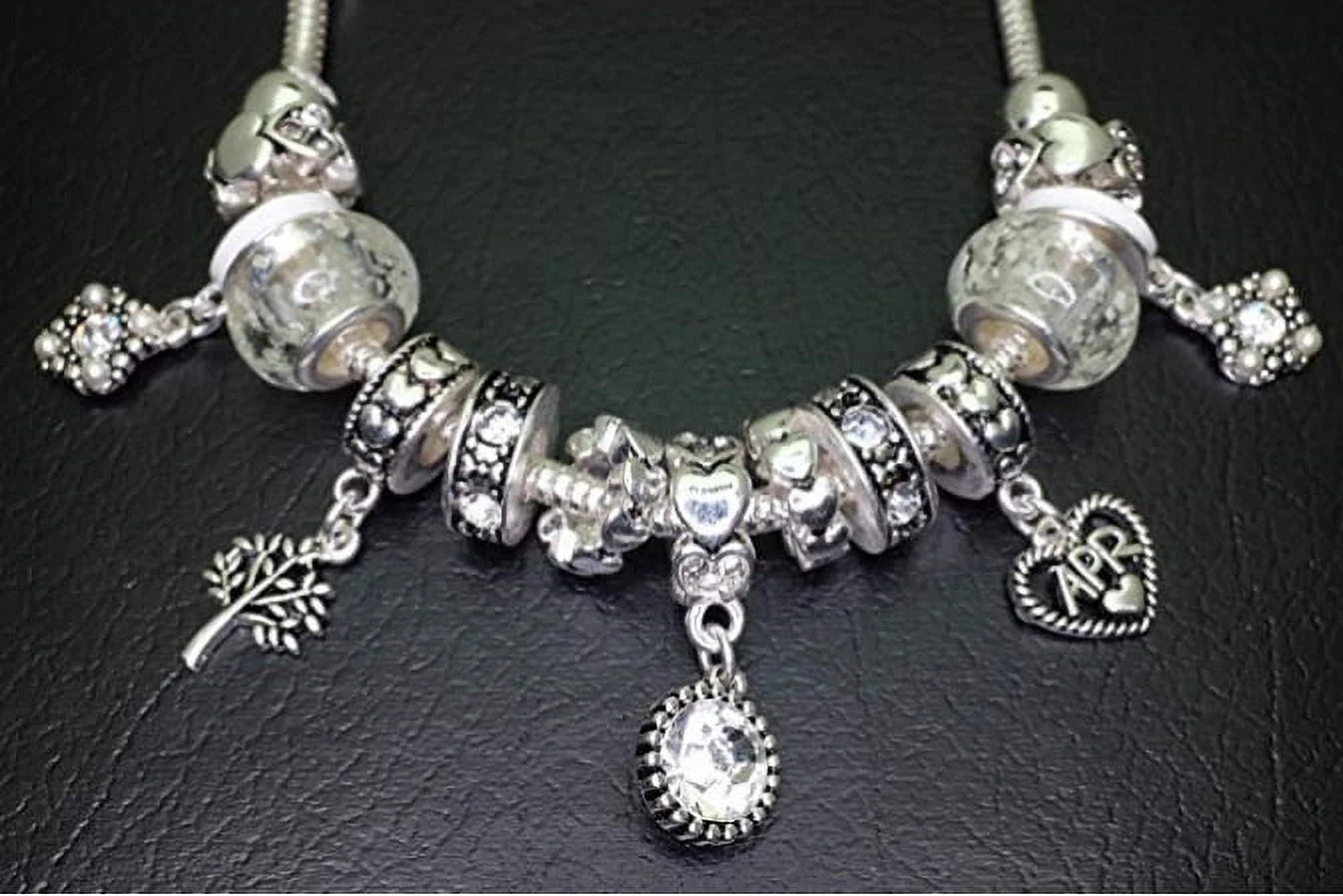 Birthstone Bracelet Multi-Color Charm Beads Silvertone