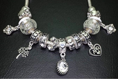 Birthstone Bracelet Multi-Color Charm Beads Silvertone