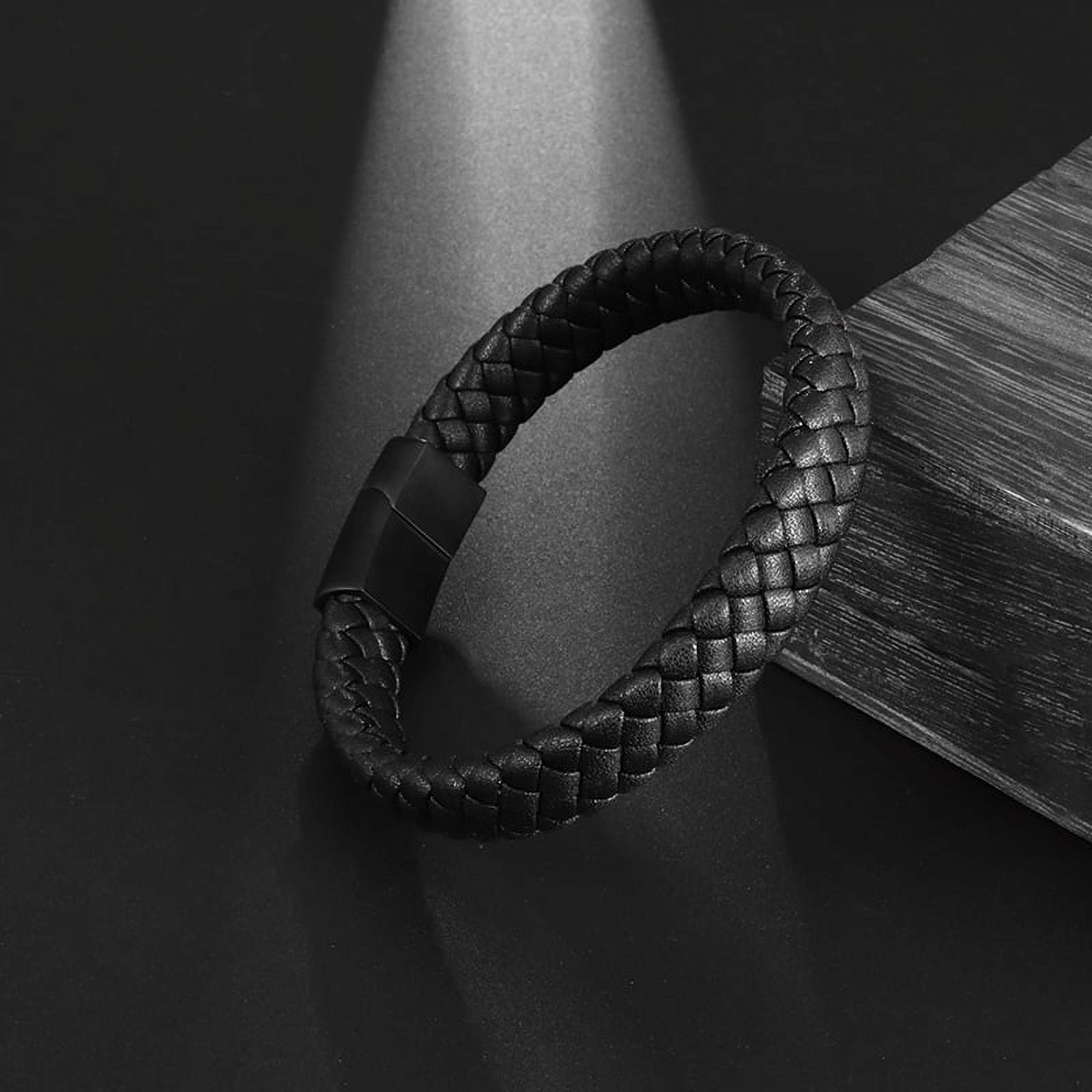 UISHUSO Men'S Braided Genuine Leather Bracelet with Stainless Steel Magnetic Closure