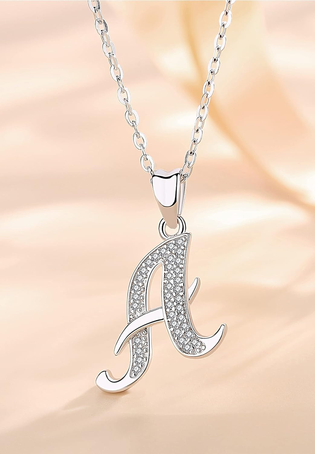 925 Sterling Silver Initial Necklaces for Women, 26 Letters Pendants Necklace Gift for Mother, Daughter, Wife, 18 Inch Chain
