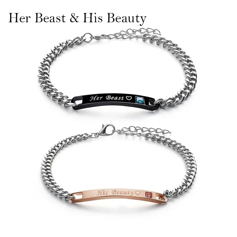 Love Bangle Men and Women Couple Bracelets Her King His Queen Titanium Steel Couple Bracelets Charm Wrist Chain Valentine'S Gift