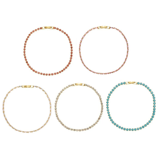 Gold-Tone Tennis Bracelet Set for Women, Multicolored Crystal and Stone Bracelet Set, 5 Pieces