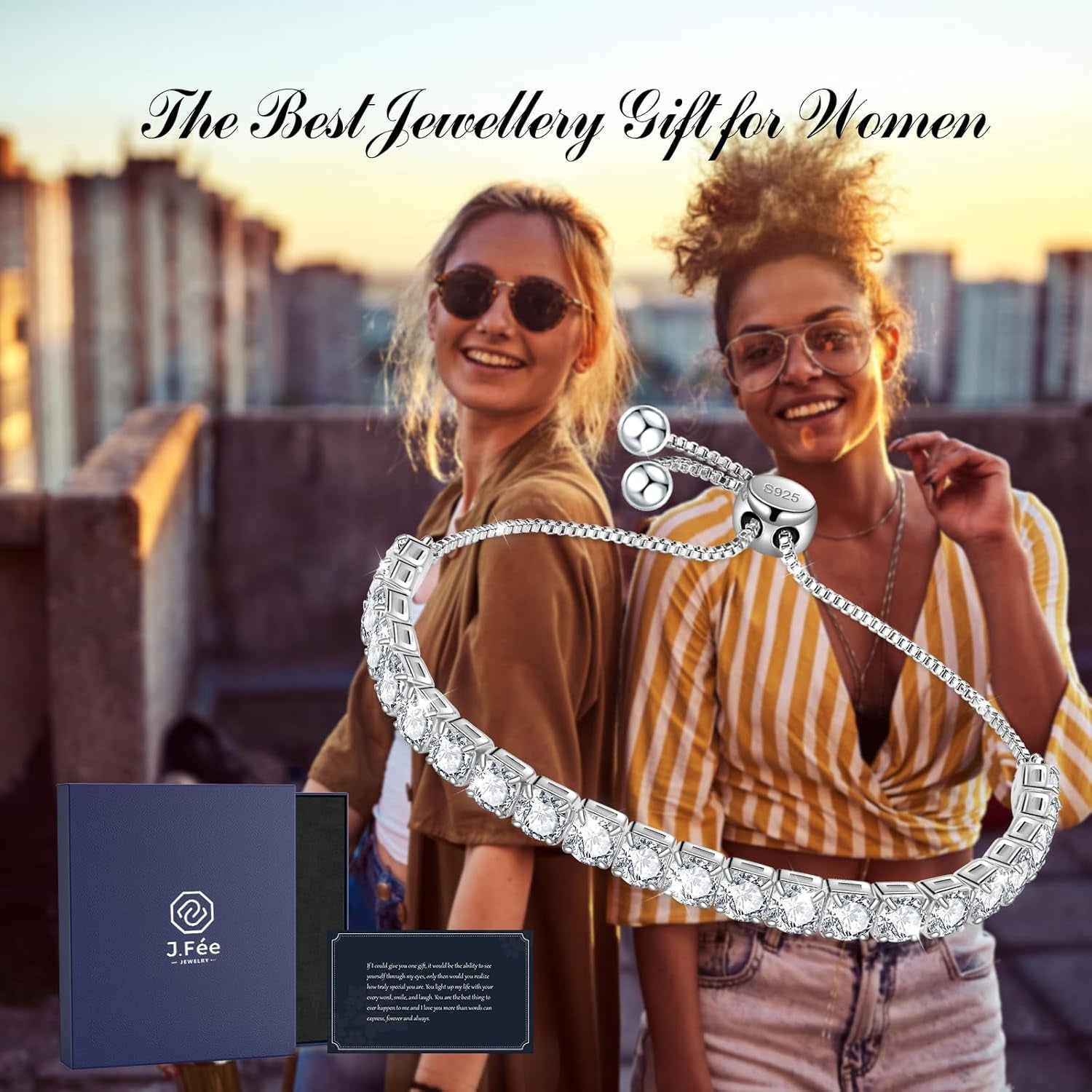 Silver Bracelet, S925 Tennis Bracelet with Sparkling 5A Cubic Zirconia Silver Bracelets for Women Adjustable Bracelet for Women Bracelets Womens Bracelet Women Gifts for Women Mom