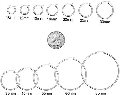 round Hoop Earrings, Sterling Silver, 10Mm-25Mm