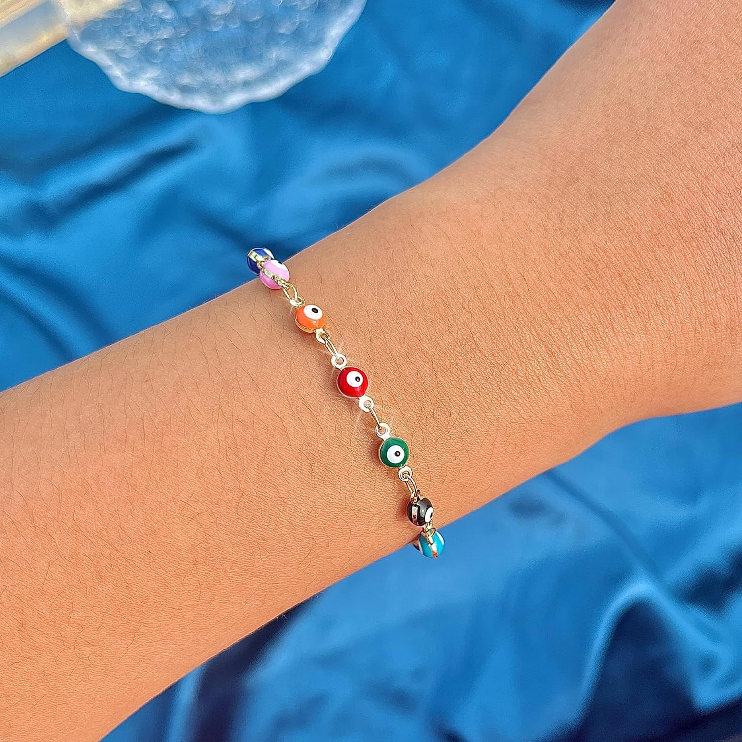 Evil Eye Bracelets Blue Eye Bracelet for Women Evil Eye Jewelry Ojo Hamsa Bracelet Dainty Gold Link Bracelets for Women Lucky Turkish Trendy Jewelry Gifts