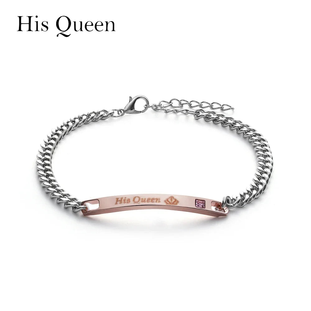 Love Bangle Men and Women Couple Bracelets Her King His Queen Titanium Steel Couple Bracelets Charm Wrist Chain Valentine'S Gift