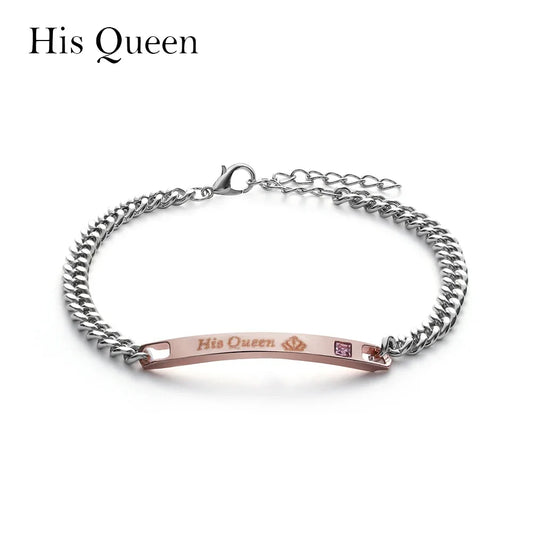 Love Bangle Men and Women Couple Bracelets Her King His Queen Titanium Steel Couple Bracelets Charm Wrist Chain Valentine'S Gift