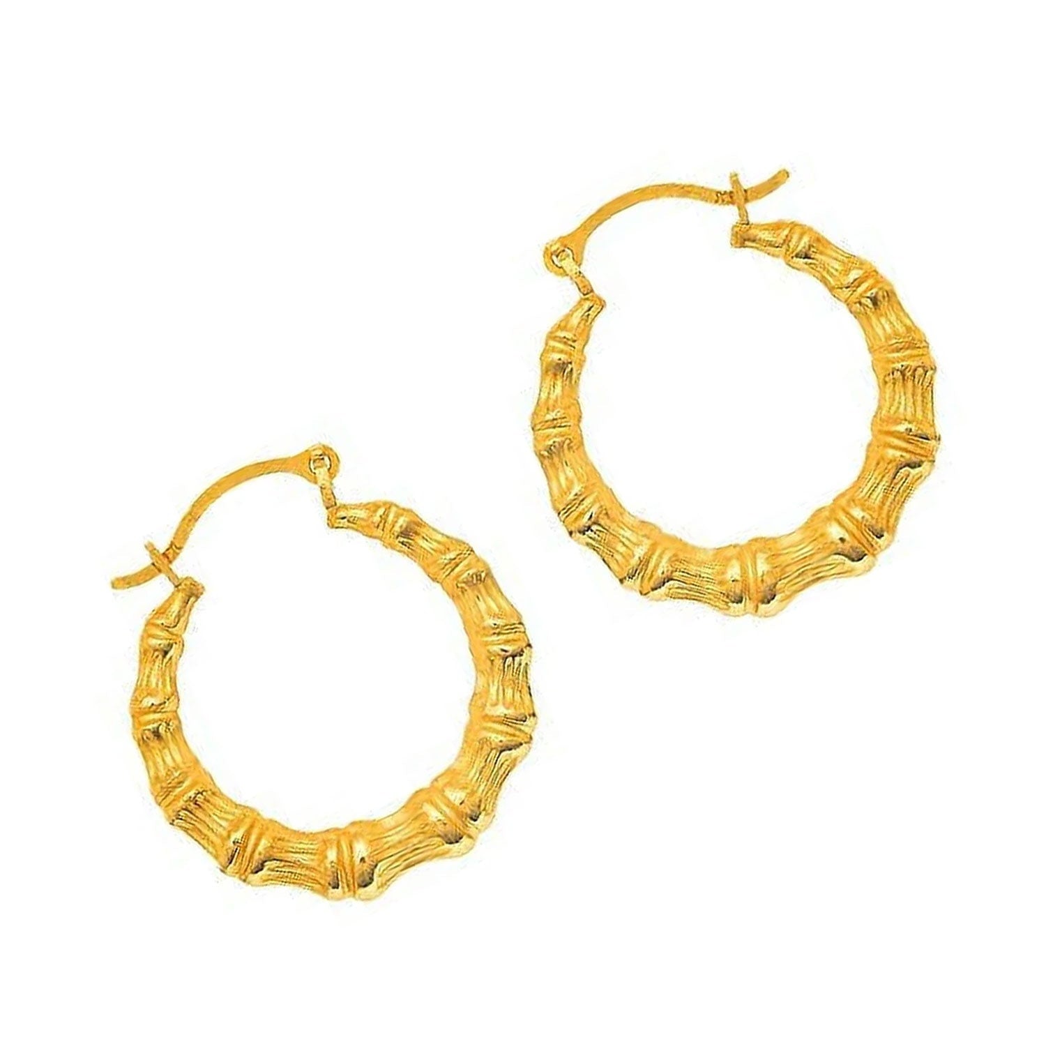 14K Yellow Gold round Bamboo Hoop Earrings - 18Mm